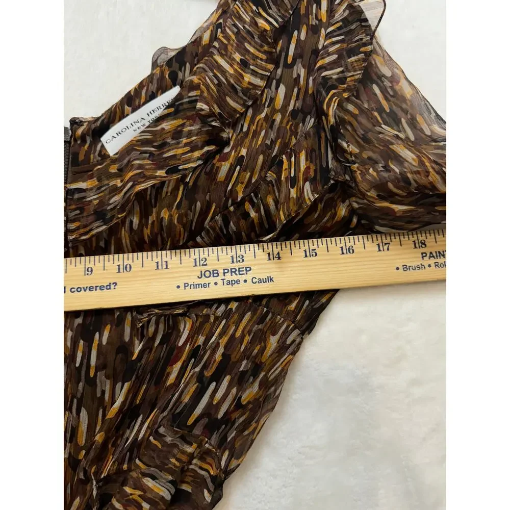 Carolina Herrera Dress Womens 6 Silk Animal Print Ruffle Tie Waist Knee Length - Picture 11 of 15